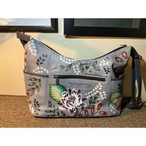 Anuschka Hand Bag Shoulder Bag Gray Hand Painted Floral Model 7082
